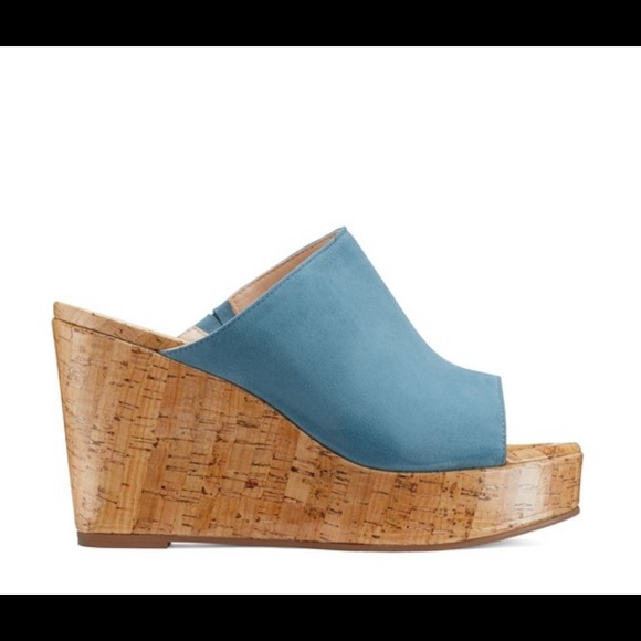 Stuart Weitzman TOP RATED Margarite Light Blue Suede/Coated Cork Slide Sz 8.5